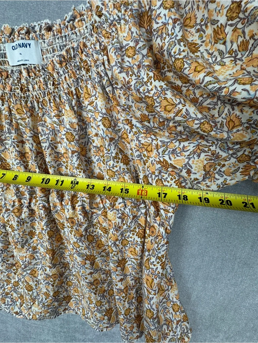 Old Navy Women Blouse XL Yellow Floral Peasant Puff Sleeve Elastic Ruffle